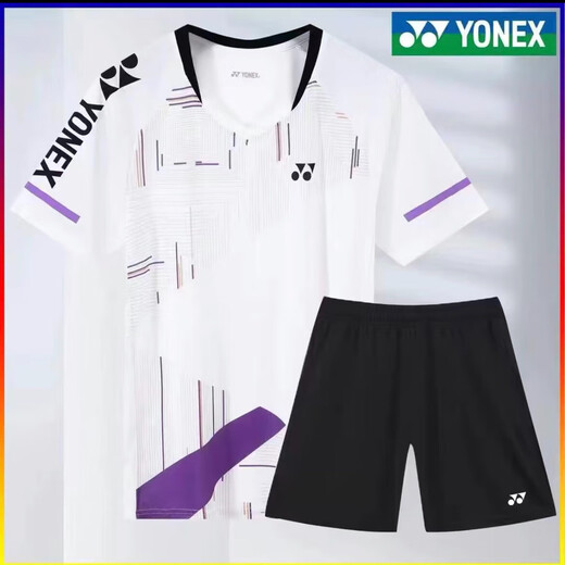 
2025 new spring badminton uniform men and women short-sleeved competition suit quick-drying breathable sports competition training suit 7028 white men's top 2XL