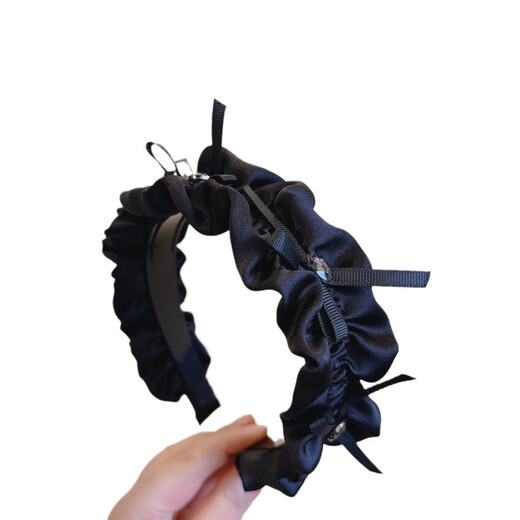 
LeMIAO 2024 early spring new product retro acetate satin high-quality Hepburn style exquisite bow hairpin headband women F826-black Hepburn style hairpin