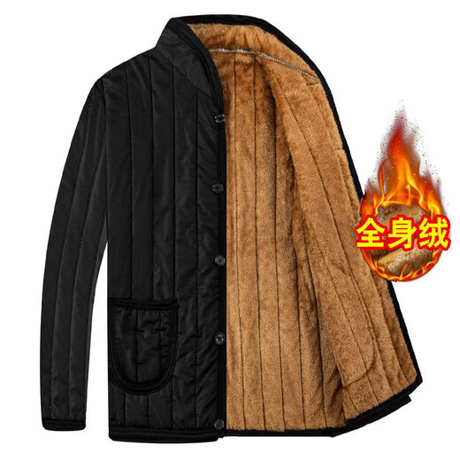 Kang Chuanghui Winter Baumwollmantel für Männer mittleren Alters und ältere Kinder-Baumwoll-Herbst- und Winter-Vateranzug plus Samt verdickte Männergroßvateranzug Innenschicht kleiner Baumwollmantel Schwarz Gold Velvet 3xl 140-160jin [Jin gleich 0,5 kg]