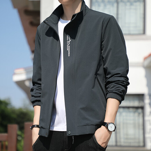 Woodpecker Jacket Men's Jacket Spring and Autumn New Winter Business Youth Stand Collar Jacket Casual Top Solid Color Dark Gray 2XL (130Jin Jin is equal to 0.5kg -145Jin Jin is equal to 0.5kg)