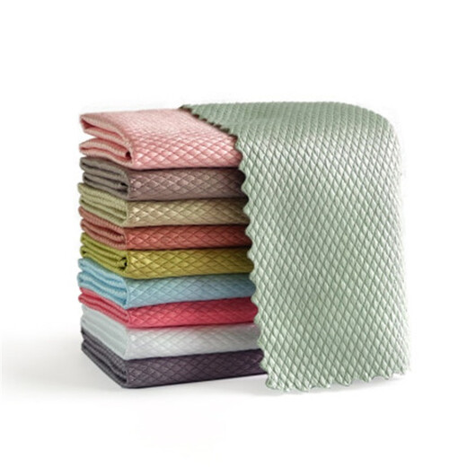 Glass towel is not easy to shed and does not leave water stains. Glass fish scale rag is a household cleaning cloth. Slim and elegant fish scale plain color 5 pieces (30*40cm) simple package