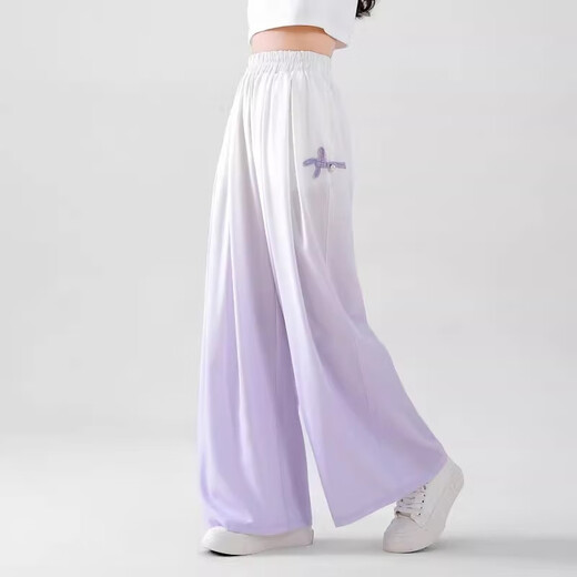 艾卡诺 I.KARNOW女童裤子夏季薄款2025新款儿童国风中式冰丝阔腿裤大童夏装防蚊裤 15117紫色+9889白色【套装】 160