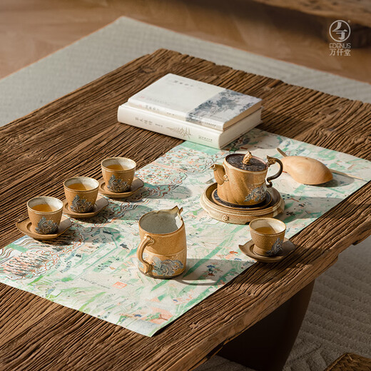 Wanqiantang (Edenus) high-end tea set, Dunhuang co-branded gift box, ceramic souvenir, Dunhuang utensil elephant complete set 03A, yellow glaze