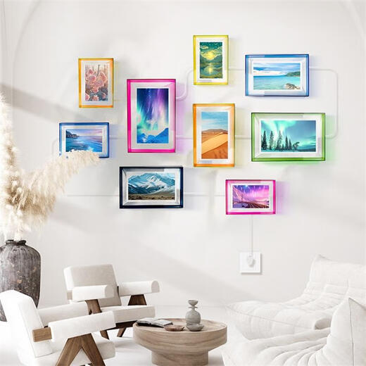 PIN TURAPintura Marco de Fotos acrílico Pantalla Xiaoxian Marco de Fotos Digital a Juego Álbum de Fotos electrónico Marco de Fotos Externo Adaptador Azul Lago Oscuro de 10,1 Pulgadas