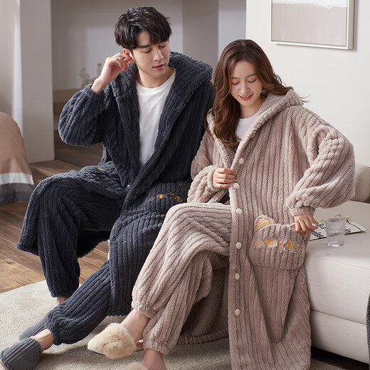 Cat couple pyjamas automne et hiver corail velours 2025 Nouvelle flanelle épaissie pour hommes de chemise de nuit pour la maison M6190 (style masculin) M m6190 pour hommes) M