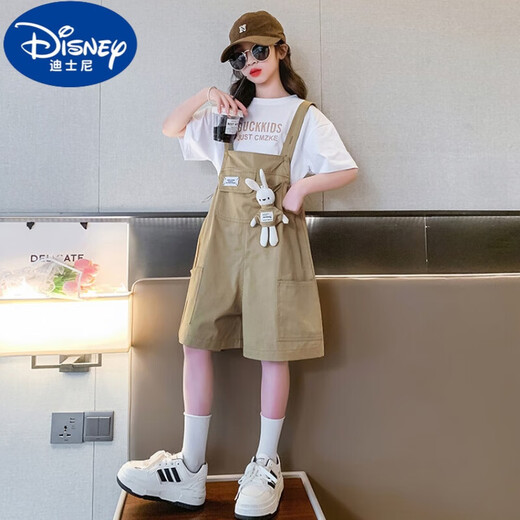 Disney Summer Girls Summer Overalls Set 2025 Neue Kinder mit mittlerer bis großer Kinder modische süße Kinder dünne Shorts Pink 140 (geeignet für 130-140 cm, 7-9 Jahre alt)