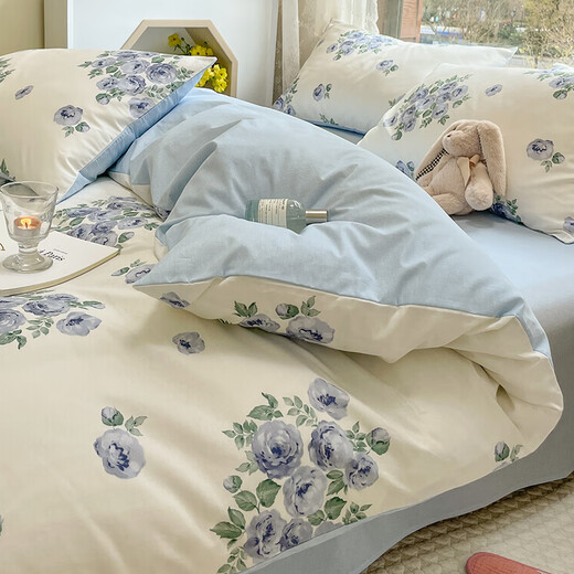 Ruiqin pure cotton quilt cover single piece 200x230 double cotton summer quilt cover sheet 150x200 single quilt three-piece set Blue Lover skin-friendly cotton suitable for naked sleeping 1.5m bed fitted sheet four-piece set suitable for 200x