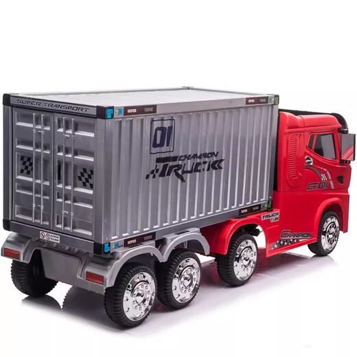 BeRica truck container extra large 8-wheel children's electric car remote control can sit on a child's baby four-wheel drive toy truck top with red + four-wheel drive soft leather seat + remote control + container