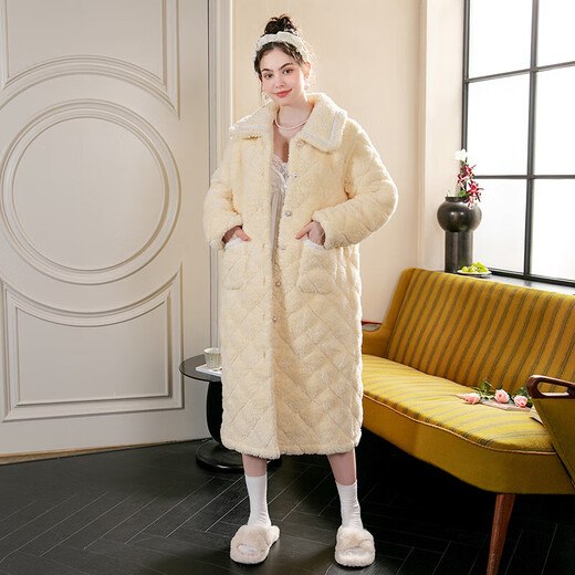 Fenton nightgown women's thickened three-layer quilted warm cardigan home wear Q9J2470257