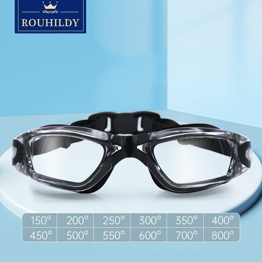ROUHILDY swimming goggles for myopic women, waterproof, anti-fog, high-definition, large frame, white fashion equipment with earplugs, prescription myopia swimming goggles, elegant white 150