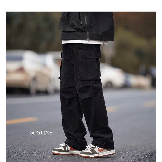 
POUM men's spring and summer long pants men's trendy brand 2025 new work pants men's vibe style straight casual pants men SM-DS19 dark gray XL [120-140Jin[Jin equals 0.5 kg]] The size is small and it is recommended to take a larger size
