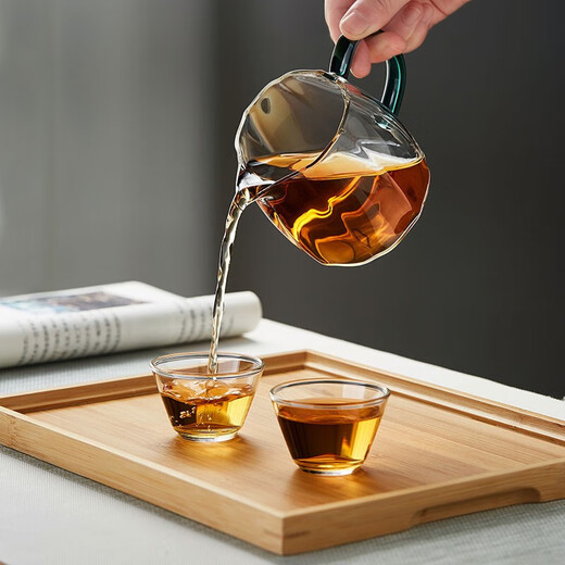 Green Changming glass fair cup with tea drain set male cup tea set tea ceremony accessories tea divider glass large capacity tea cup thickened green petal male cup 350ml