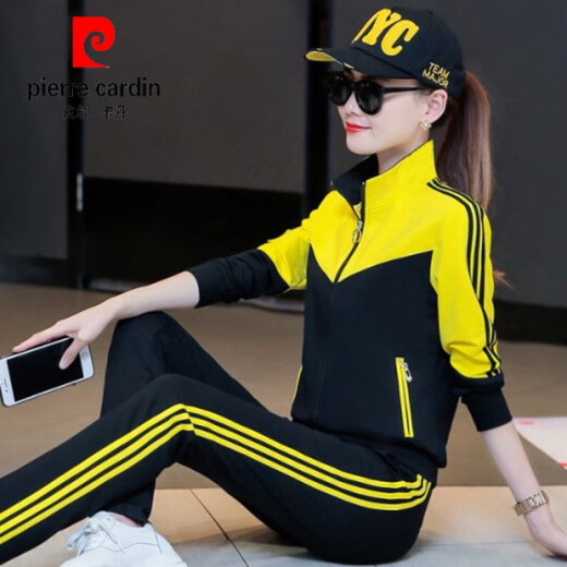 皮尔卡丹纯棉休闲运动套装女2025春秋新款时尚立领运动服广场舞卫衣两件套 9928.红色 M