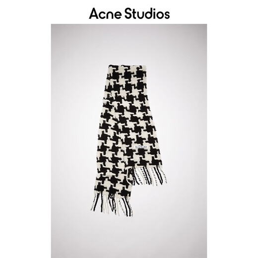 Acne Studios【七夕礼赠】 男女同款 千鸟格羊驼毛流苏围巾披肩两用CA0153 白色/黑色 均码