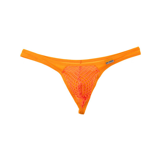 Captain Fearless Low Waist Sexy Stretch Tight Bottoming T Briefs Men's Mesh Breathable Slightly Transparent U Protruding Bag Thong Orange L