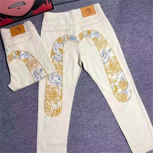 Yandian 2024 Spring and Autumn Yunteng Jeans Men's Trendy Brand Personality Big M Embroidery Print Casual Slim Straight Internet Celebrity Pants Pidi-9227 Picture Color 30