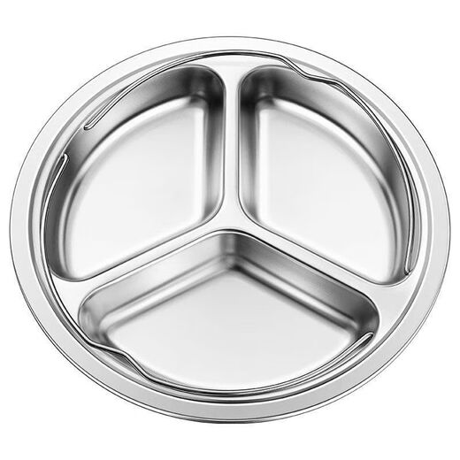Stainless steel three-compartment steaming tray, stainless steel three-compartment steaming bowl, steaming vegetable tray, steamer, rice cooker, steamer, steamer, 22cm three-compartment steaming tray, dinner plate with handle