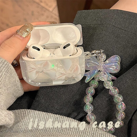 Yasilian Shell pattern white bow Air.Pods Pro 3rd generation protective case 4th generation Apple air.pods 3rd generation Bluetooth earphones. Case niche female model Shell pattern white bow + pendant AirPods 4th generation new