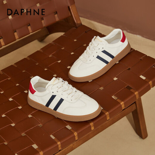 Daphne casual shoes for women, retro stitching moral training shoes, fashionable and versatile flat low-top sneakers for women, red 38