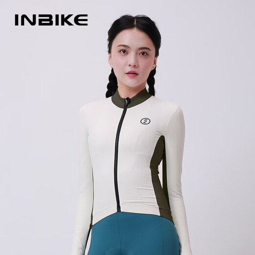 INBIKE windproof cycling jacket fleece warm autumn and winter long-sleeved women's top road mountain bike stone green M