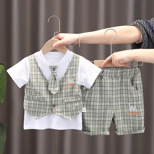 G. Duckkids ropa para niños Suit para niños 'Summer delgado falso falso de tres piezas Ropa de verano de algodón de algodón puro