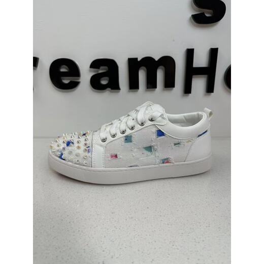 
European Station CL2024 new rivet red sole shoes personalized canvas ripped starry sky small white shoes versatile casual board shoes 9913 white leather 40
