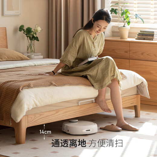 Genji Wood Language Solid Wood Bed Bedroom Double Bed Nordic Log Style Oak Yuexi Large Board Bed 1.8*2.0m Low Bunk Jingxiangjia