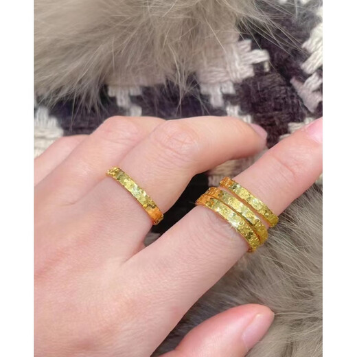 Fat Donglai's same style broken ice ring yellow l gold ring broken ice ice broken gold ring autumn and winter prosperous wealth ring super flash broken gold ring silver version plated with 24k gold opening adjustable