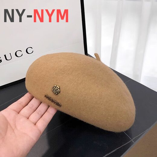 NY-NYM Korean style woolen beret women's autumn and winter large head circumference versatile octagonal hat Japanese style literary and artistic little painter hat off-white min beret