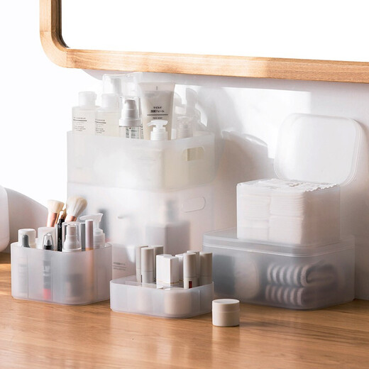 Camellia Plastic Cosmetic Storage Box Desktop Storage Box Internet Celebrity Jewelry Lipstick Facial Mask Skin Care Product Storage Rack Frosted Whole Covered Model (Large Size)