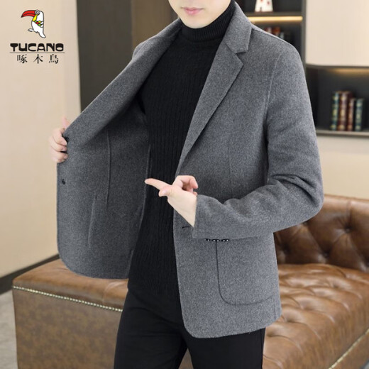 Woodpecker (TUCANO) 2025 woolen coat men's suit autumn and winter new suit short woolen coat business casual trend dark gray XL recommended 130-150Jin Jin equals 0.5 kg