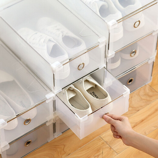 Chen'an transparent shoe box dustproof storage box can be stacked and combined shoe cabinet drawer type home desktop storage long boots short boots drawer type thickened (8 pieces) white 42 size 31x20cm