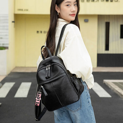 NaiBaiQi Practical birthday gift women's bag women's backpack new simple large capacity anti-theft travel backpack 8009 black gift box + rose + bear