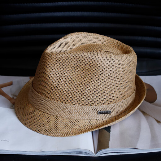 Tochino high-end Japanese spring and summer jazz top hat for men and women, uniform short-edge casual straw hat gentleman trend middle-aged and elderly hat beige L size (58-60cm) adjustable