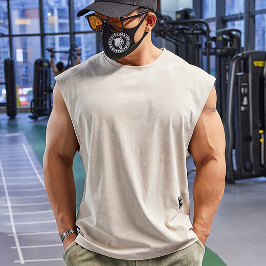 Lutielang sleeveless sports T-shirt fitness vest muscle training men's loose running vest quick-drying elastic breathable moonlight gray XL