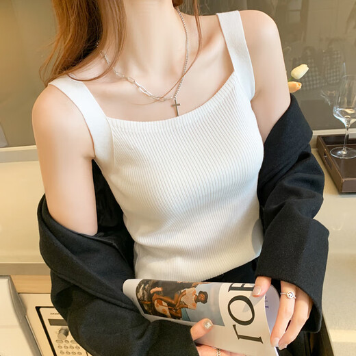 Mad Cortes 针织吊带背心女夏季无袖上衣设计感小众外穿内搭短款打底衫 黑色 均码【80-120斤可穿】