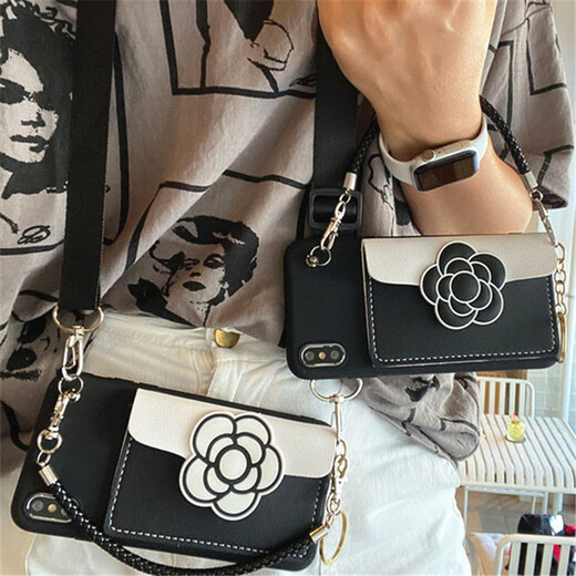 Collar, cat claw, Xiaomi cartoon coin wallet card bag, mobile phone case, camellia crossbody strap, cute women's backpack soft shell, black shell-black coal ball card bag + hand rope + crossbody lanyard, Redmi note10pro