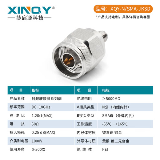 Xinqy Core Qiyuan n bis SMA RF-Adapter 18/40 GHz Hochfrequenz 3,5/2,92/2,4 mm austauschbarer Koaxialanschluss N Male-SMA Female (18G)