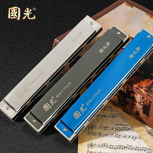 国光上海国光口琴28孔重音高级成人专业演奏级复音C调初学者入门乐器 28孔 C调 国之梦黑色复音+自学礼包