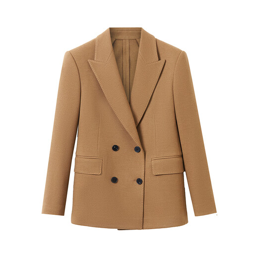 Langzi retro double-breasted pure wool suit top, high-end fashionable winter new professional suit jacket, camel S