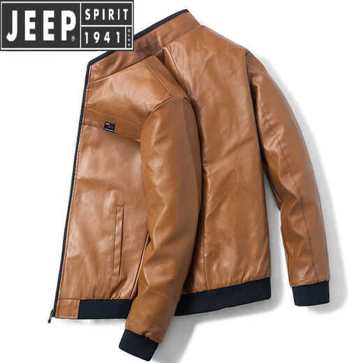 JEEP SPIRIT皮衣外套男春秋新款工装百搭衣服休闲潮牌男装秋冬加绒冲锋皮夹克 9923黑色 L
