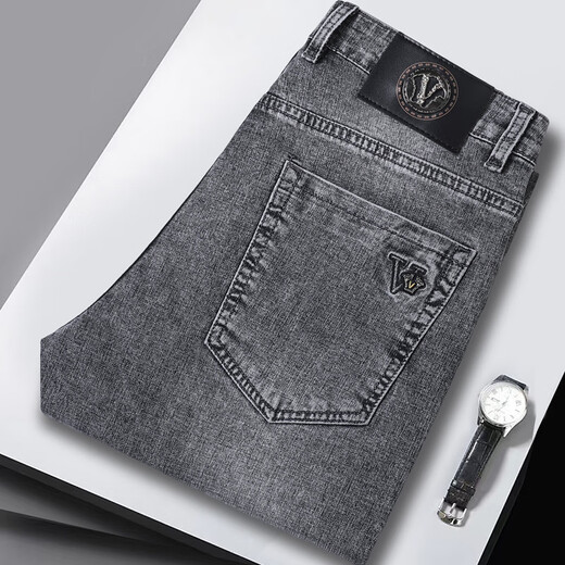 mozhou's spring and summer jeans men's thin small straight elastic Korean version business casual versatile loose men's long trousers 5008 blue 32 (2 feet 5 suitable for 130-140Jin [Jin equals 0.5 kg])
