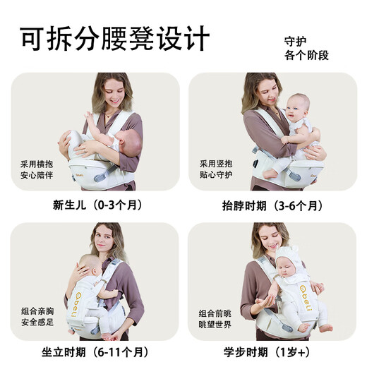 ABELI云感腰凳婴儿前抱式抱娃神器解放双手宝宝背带多功能透气四季通用 【礼盒款】白金色/送口水巾