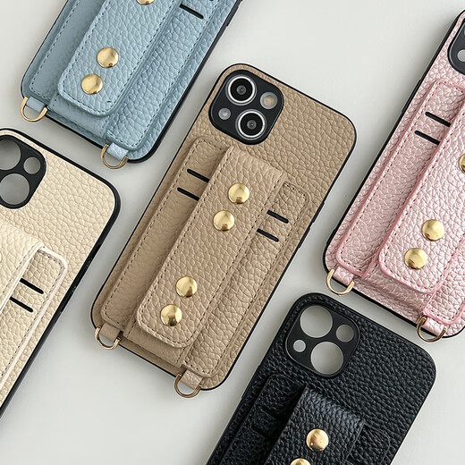 西西礼苹果15promax手机壳腕带14pro适用iphone13保护套斜挎零钱包插卡苹果12promax手机壳背带挂绳11 纽扣腕带卡包 浅咖色 iPhone14 Pro