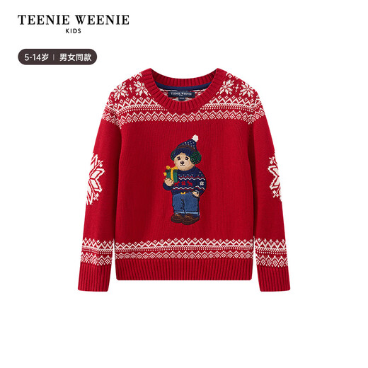 Teenie Weenie Kids小熊童装24秋冬款男女童圣诞风提花套头毛衣 藏青色 150 cm