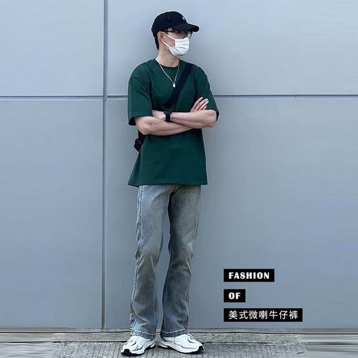棉致夏季美式高街vibe复古微喇牛仔裤男春秋季直筒休闲长裤子 9901怀旧蓝加绒 M