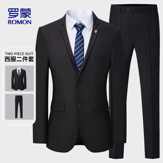 ROMON Suit Men's Casual Business Professional Formal Wedding Groomsmen and Grooms Suit Jacket E306 Black XL