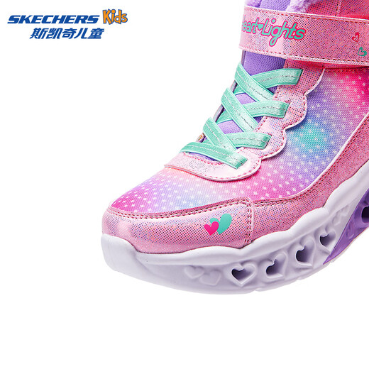 Skechers斯凯奇儿童秋冬保暖运动鞋舒适闪灯休闲棉靴302677L 677L粉红色/多彩色/PKMT 32