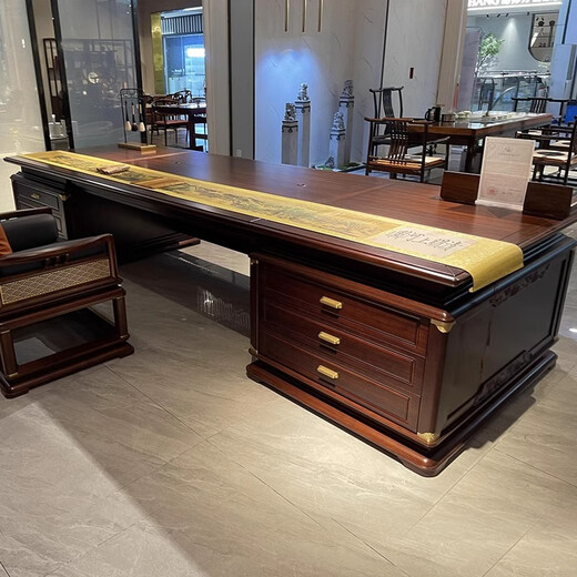 Ningqiu Luoge (NICHLORT) New Chinese Style Boss Desk Chairman Pewter Solid Wood Executive Desk Desk Desk Front Chair Black Gold Wood File Bookcase 3.2 Meter Boss Desk Black Gold Wood