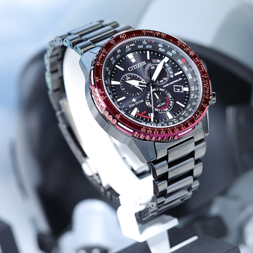 
CITIZEN photodynamic perpetual calendar artificial sapphire mirror multi-site radio wave fashion waterproof men's watch gift recommendation Red and black CB5009-55E